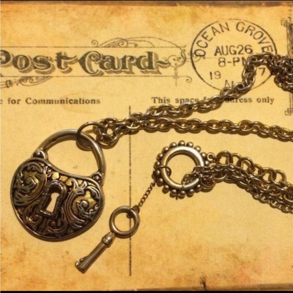 Steampunk Finished/Antique Bronze Heart Lock & Key Necklace